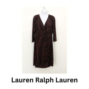 Lauren Ralph Lauren Women Animal Print V-Neck Surplice Dress Size 12 Career